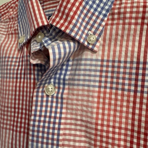 Vineyard Vines Whale Shirt Mens XS Gingham Check Plaid Button Front Red Blue - Picture 4 of 10
